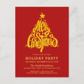 金ゴールドグリッターフェスティバルレッドクリスマスホリデーパーティー インビテーションポストカード (正面)