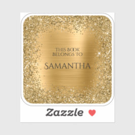 金ゴールドグリッターフォイルこの本は正方形に属する シール