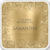 金ゴールドグリッターフォイルこの本は正方形に属する シール (正面)