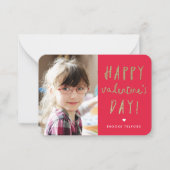 金ゴールドグリッターフォトクラスルームハッピーバレンタインデー ノートカード (正面)