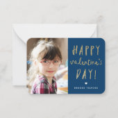金ゴールドグリッターフォトクラスルームハッピーバレンタインデー ノートカード (正面)