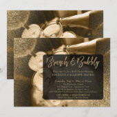 金ゴールドグリッターフォトブランチ&バブリー手書き 招待状 (正面/裏面)