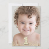 金ゴールドグリッターフォトボーイズ女の子1st誕生日パーティー 招待状 (正面)