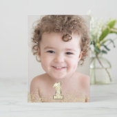 金ゴールドグリッターフォトボーイズ女の子1st誕生日パーティー 招待状 (スタンド正面)