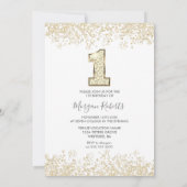 金ゴールドグリッターフォトボーイズ女の子1st誕生日パーティー 招待状 (裏面)