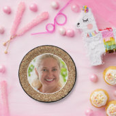 金ゴールドグリッターフォト誕生日 ペーパープレート (パーティー)