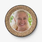 金ゴールドグリッターフォト誕生日 ペーパープレート (正面)