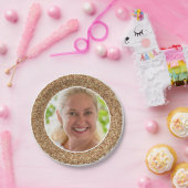 金ゴールドグリッターフォト誕生日 ペーパープレート (パーティー)