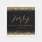 金ゴールドグリッターフォーティバースデーパパーソナライズされたーティ スタンダードカクテルナプキン (正面)
