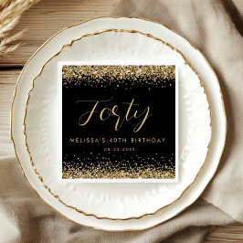 金ゴールドグリッターフォーティバースデーパパーソナライズされたーティ スタンダードカクテルナプキン