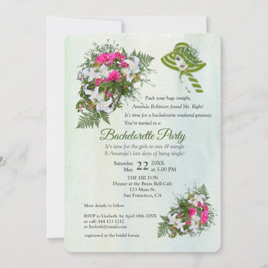 金ゴールドグリッターフラワーブーケバチェロレッテ 招待状 (正面)