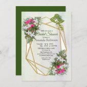 金ゴールドグリッターフラワーブーケブライダルシャワー 招待状 (正面/裏面)