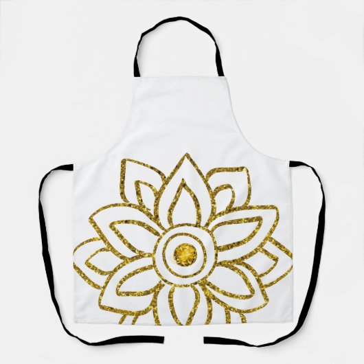 金ゴールドグリッターフラワーポインセティアジュエルホワイト エプロン (正面)