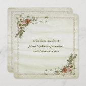 金ゴールドグリッターフレームとフローラブーケ 招待状 (正面/裏面)