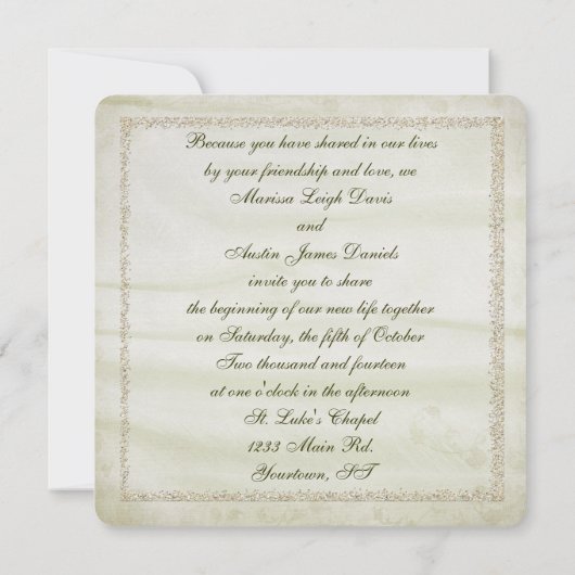 金ゴールドグリッターフレームとフローラブーケ 招待状 (裏面)