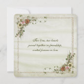 金ゴールドグリッターフレームとフローラブーケ 招待状 (正面)