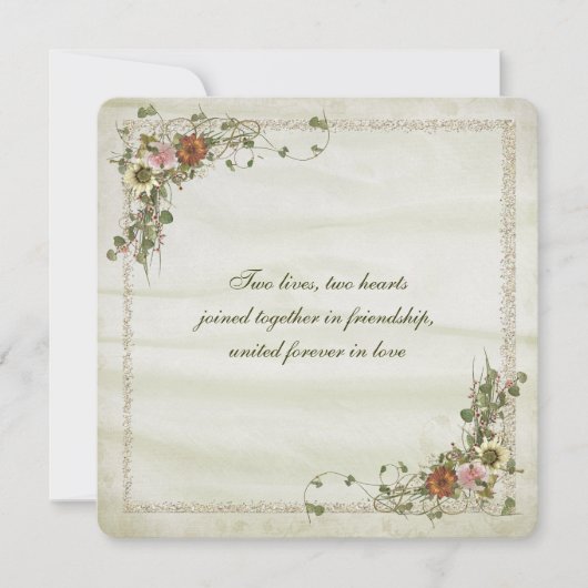 金ゴールドグリッターフレームとフローラブーケ 招待状 (正面)