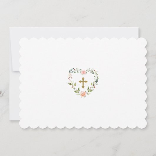 金ゴールドグリッターフレームクロスフローラガールフォトバプテスマ 招待状 (裏面)