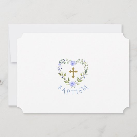 金ゴールドグリッターフレームクロスフローラボーイフォトバプテスマ 招待状 (裏面)