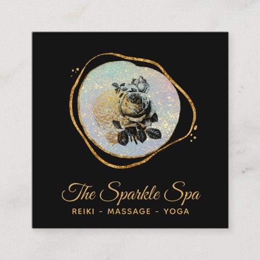 *~*金ゴールドグリッターフレームバラフローラOpal スクエア名刺 (正面)