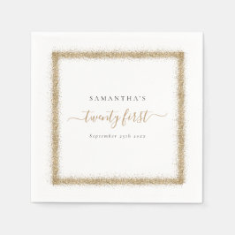 金ゴールドグリッターフレーム名日付21番目のパーティー スタンダードカクテルナプキン