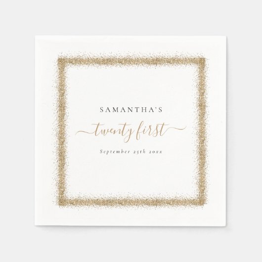 金ゴールドグリッターフレーム名日付21番目のパーティー スタンダードカクテルナプキン (正面)