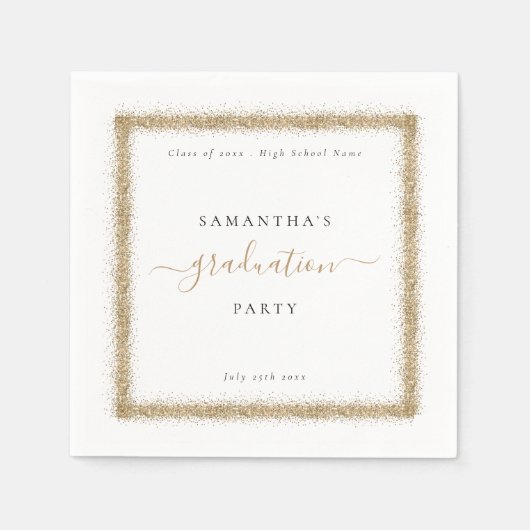金ゴールドグリッターフレーム年名卒業パーティ スタンダードカクテルナプキン (正面)