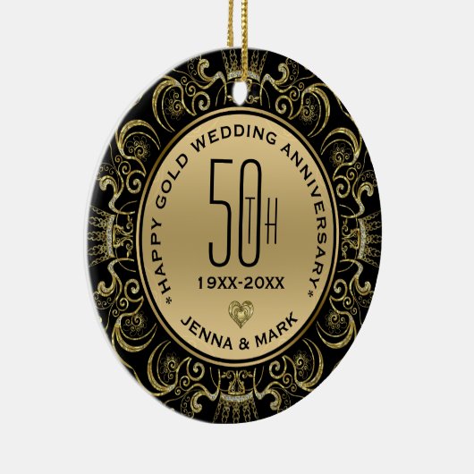 金ゴールドグリッターフレーム結婚50周年記念 セラミックオーナメント (右)