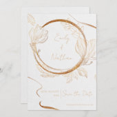 金ゴールドグリッターフローラエレガントな結婚式日付を保存 招待状 (正面/裏面)