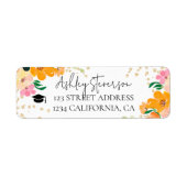 金ゴールドグリッターフローラオレンジ植物卒業 ラベル (正面)