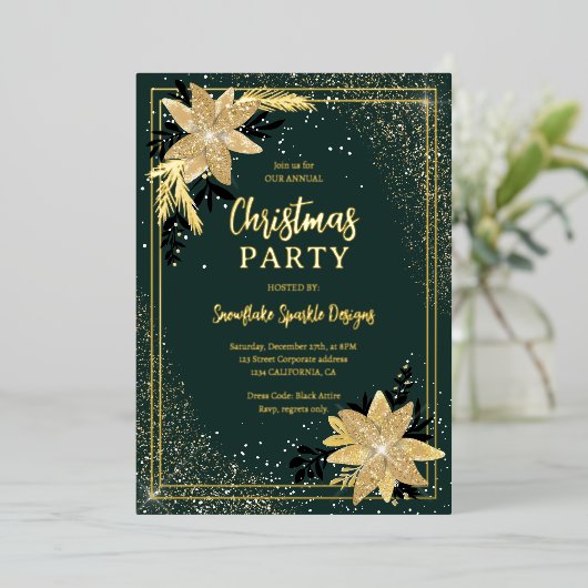 金ゴールドグリッターフローラグリーン企業のクリスマス 箔シーズンカード (立ち正面)
