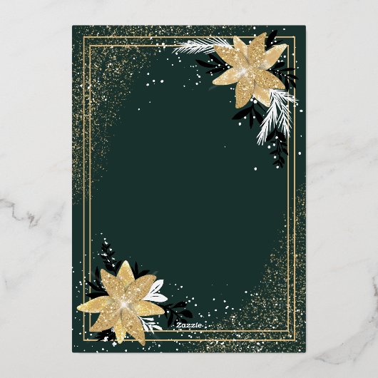 金ゴールドグリッターフローラグリーン企業のクリスマス 箔シーズンカード (裏面)