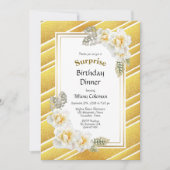 金ゴールドグリッターフローラサプライズ誕生日ディナー 招待状 (正面)