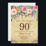 金ゴールドグリッターフローラサプライズ90th誕生日 招待状<br><div class="desc">金ゴールドグリッターフローラ90番目の女性誕生日招待状。水彩フローラ花金ゴールドグリッターの背景。ピンク、黄、オレンジ、紫の花。大人の誕生日。13日16日18日21日21日30日30日40日50日70日80日90日100日、年齢に関係なく。さらにカスタマイズするには、「クリック カスタマイズ   」ボタンをクリックし、デザインツールを使用してこのテンプレートを変更してください。</div>