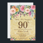 金ゴールドグリッターフローラサプライズ90th誕生日 招待状<br><div class="desc">金ゴールドグリッターフローラ90番目の女性誕生日招待状。水彩フローラ花金ゴールドグリッターの背景。ピンク、黄、オレンジ、紫の花。大人の誕生日。13日16日18日21日21日30日30日40日50日70日80日90日100日、年齢に関係なく。さらにカスタマイズするには、「クリック カスタマイズ   」ボタンをクリックし、デザインツールを使用してこのテンプレートを変更してください。</div>