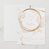 金ゴールドグリッターフローラスクリプトウェディング日付の保存 ポストカード (正面/裏面)