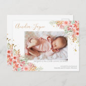 金ゴールドグリッターフローラフォトガール誕生のお知らせ ポストカード (正面/裏面)