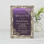 金ゴールドグリッターフローラフレームパープルリタイア 招待状 (スタンド正面)