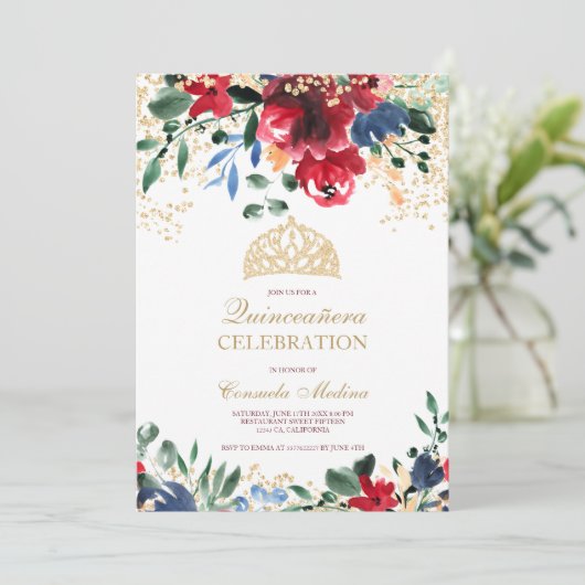 金ゴールドグリッターフローラ写真ティアラ・キンセアニラ 招待状 (スタンド正面)