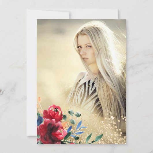 金ゴールドグリッターフローラ写真ティアラ・キンセアニラ 招待状 (裏面)