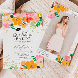 金ゴールドグリッターフローラ写真植物卒業 招待状