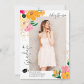 金ゴールドグリッターフローラ写真植物卒業 案内状 (正面)