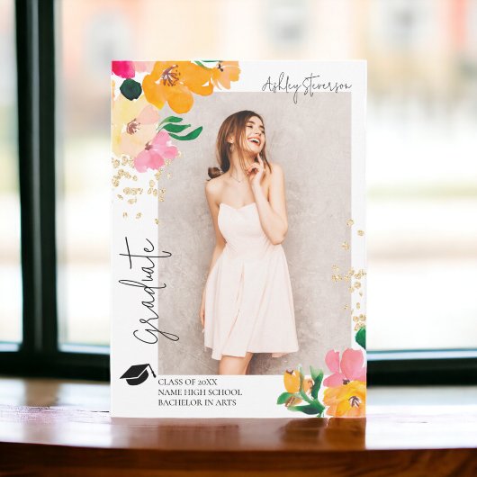 金ゴールドグリッターフローラ写真植物卒業 案内状