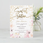 金ゴールドグリッターフローラ水ガーリー色ピンクスウィート16 招待状 (スタンド正面)