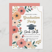 金ゴールドグリッターフローラ水彩写真卒業 招待状 (正面/裏面)
