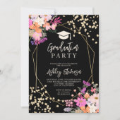 金ゴールドグリッターフローラ水彩写真卒業 招待状 (正面)