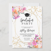 金ゴールドグリッターフローラ水彩写真卒業 招待状 (正面)