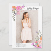 金ゴールドグリッターフローラ水彩写真卒業 招待状 (裏面)