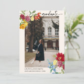 金ゴールドグリッターフローラ水彩写真卒業 招待状 (スタンド正面)