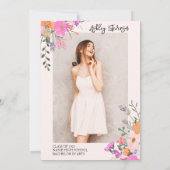 金ゴールドグリッターフローラ水彩写真卒業 招待状 (裏面)